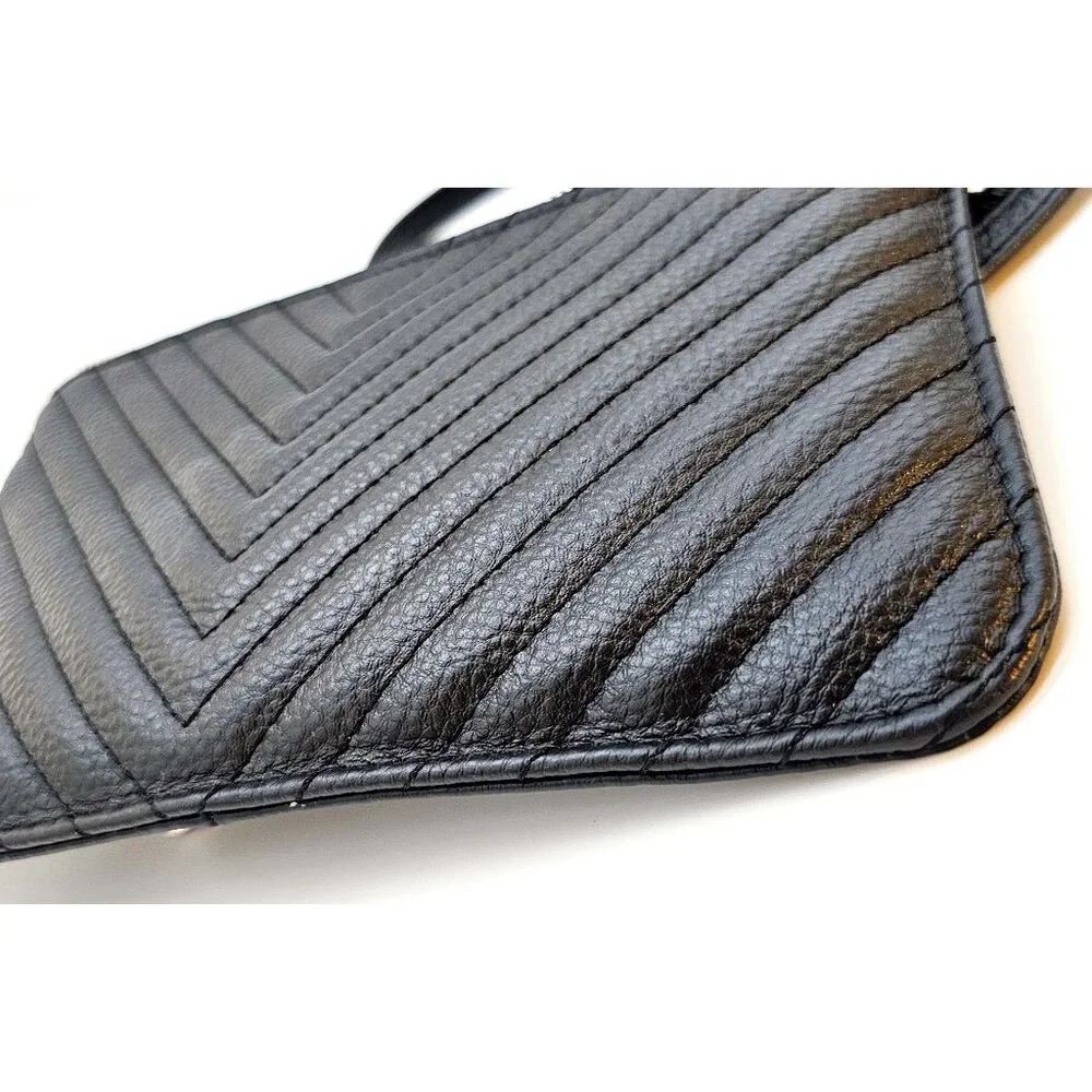 Beren Black Quilted Leather Crossbody Purse Clutch – Small Organizer Bag - Picture 4 of 9